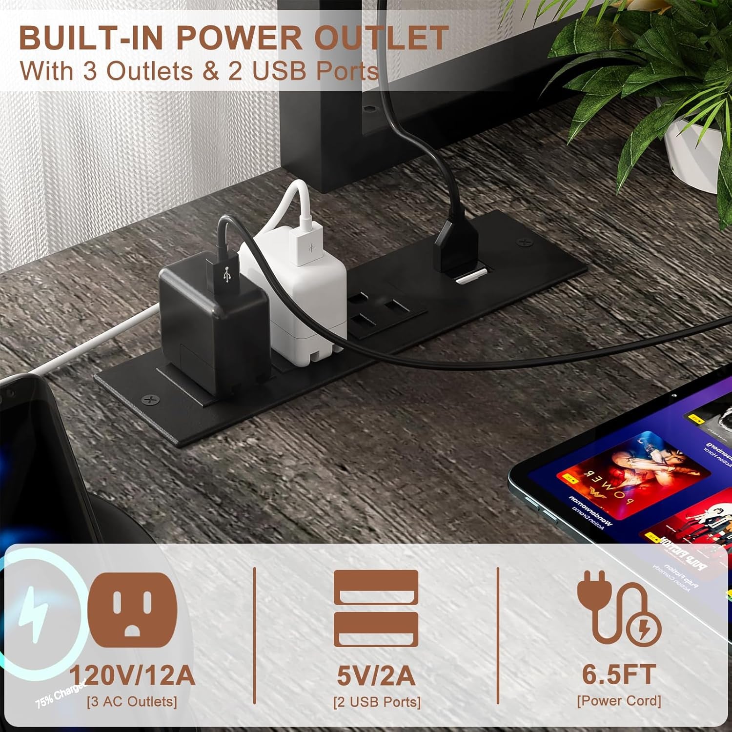 L Shaped Gaming Desk With Power Outlets And Grey Oak