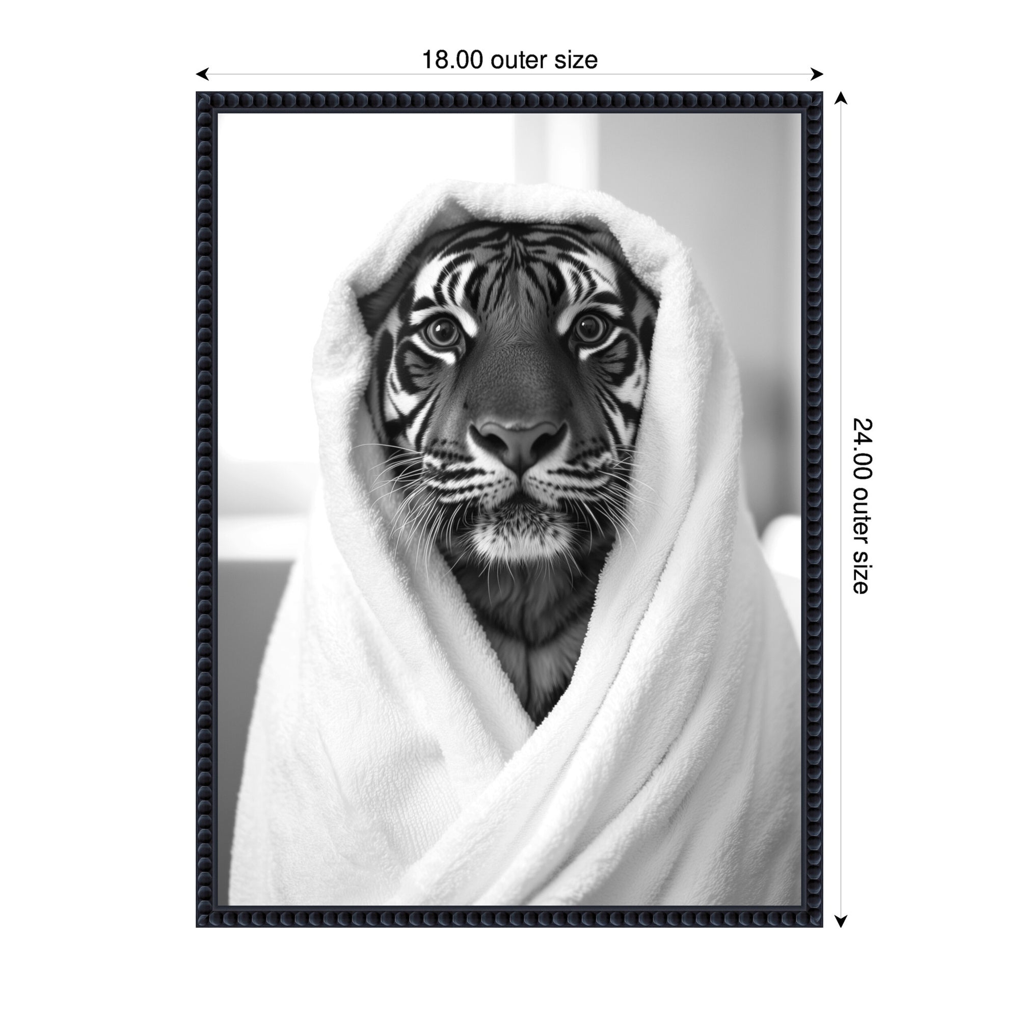 Sylvie Tiger Bathroom Art Towel Robe Black and White Framed Canvas by The Creative Bunch Studio
