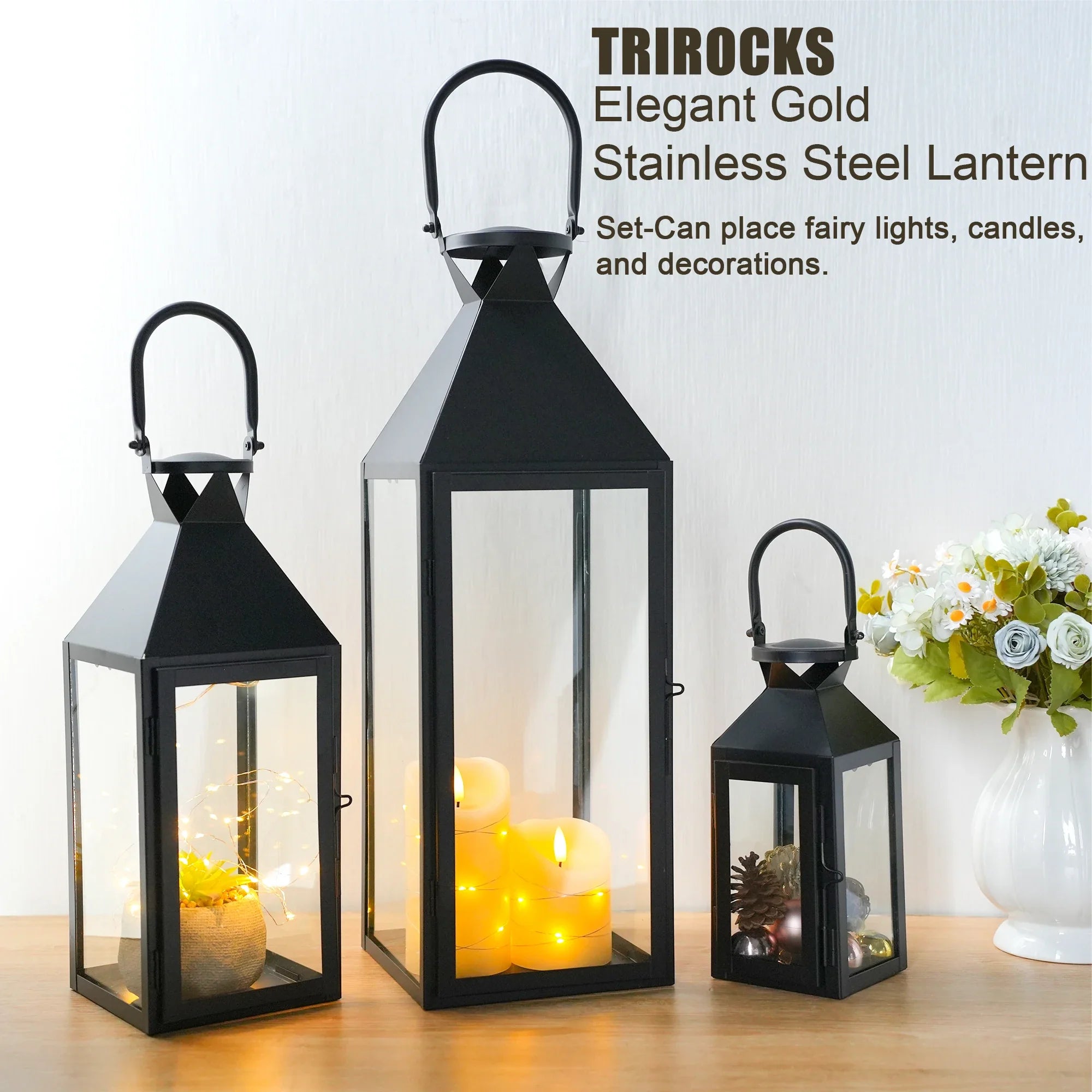 26"&19"& 13" High Elegant Candle Lantern Metal Lanterns for Versatile Indoor & Outdoor-4