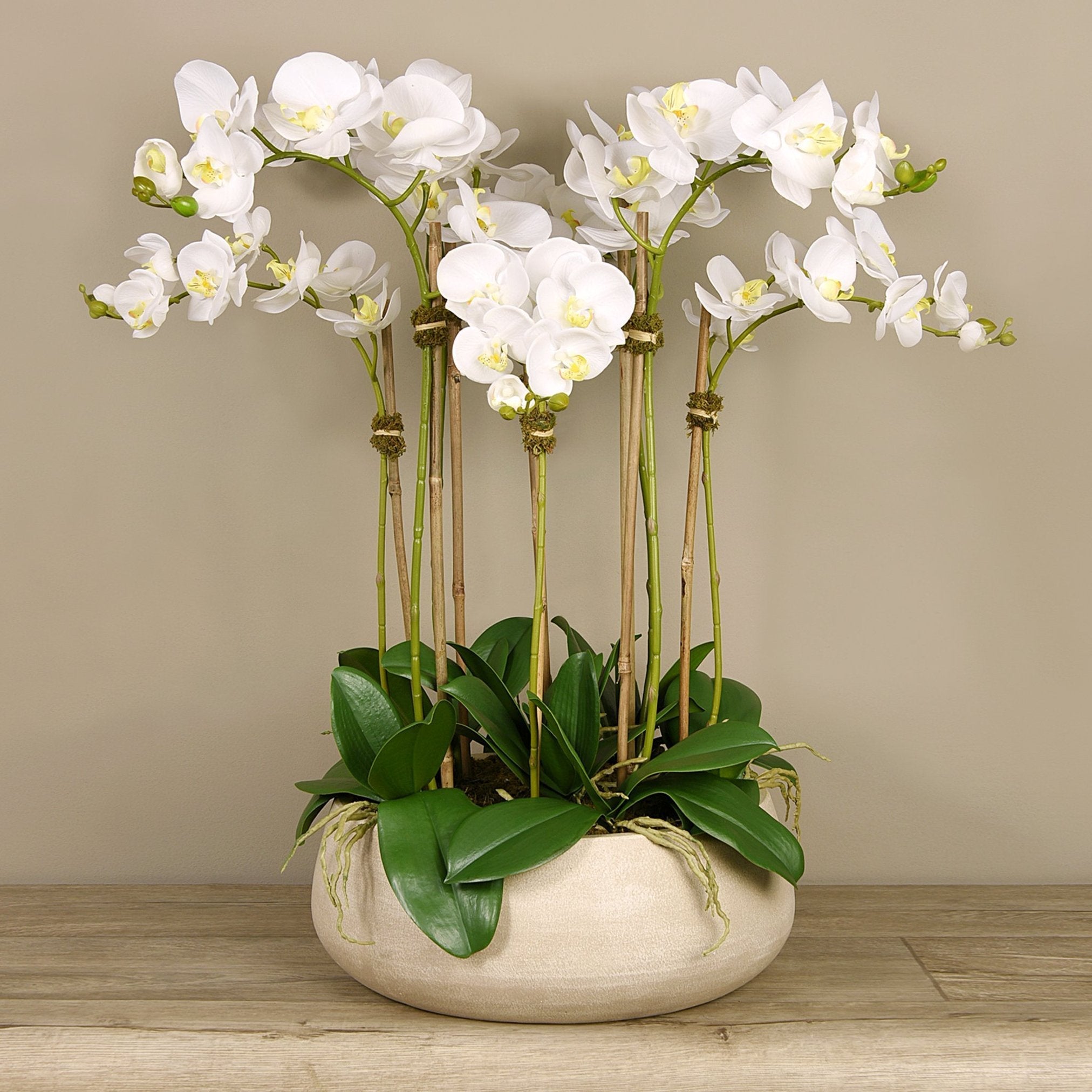 Artificial orchid centerpiece arrangement in beige planter - 28"-0