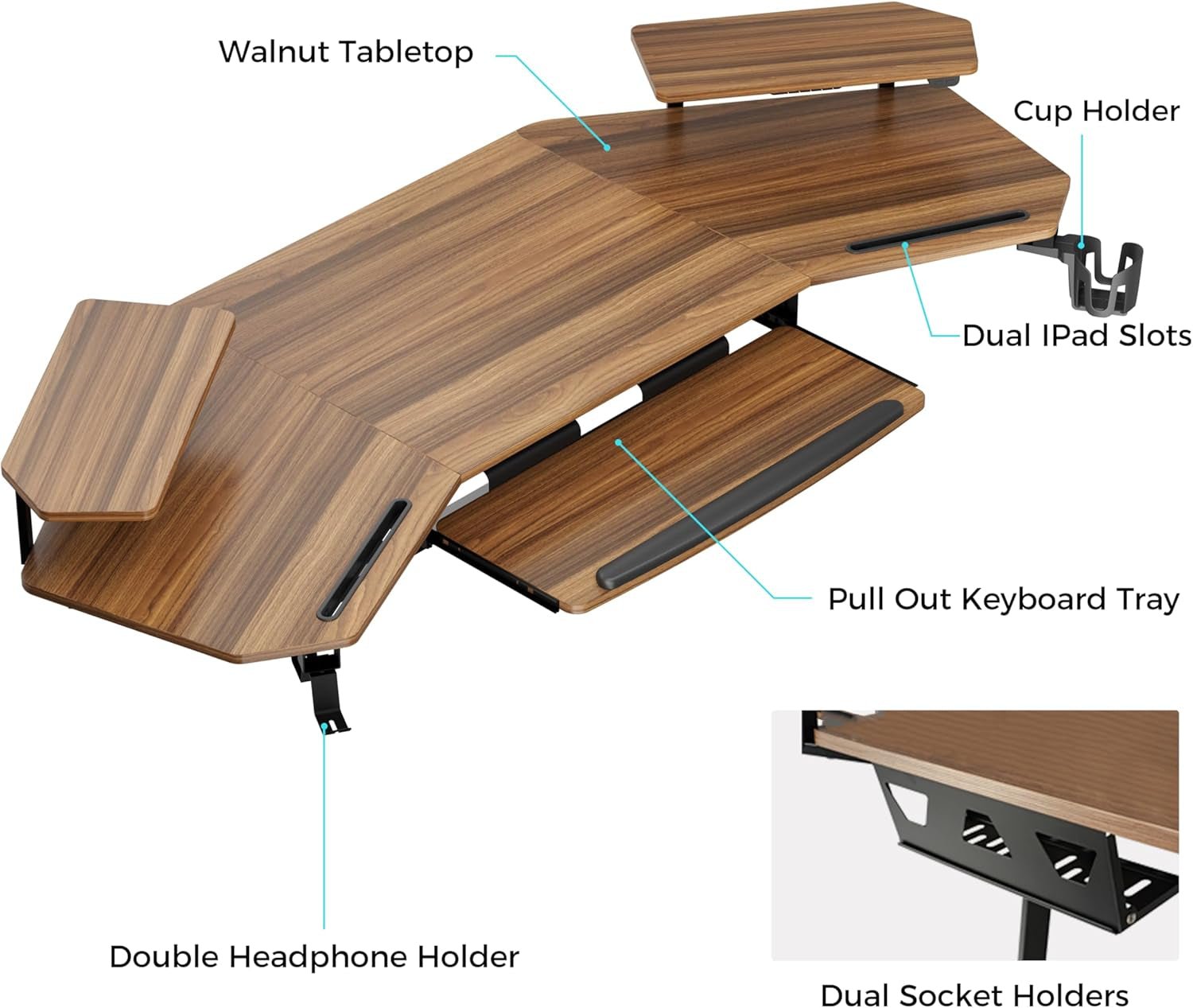 Large Wing-Shaped Gaming Desk With Keyboard Tray
