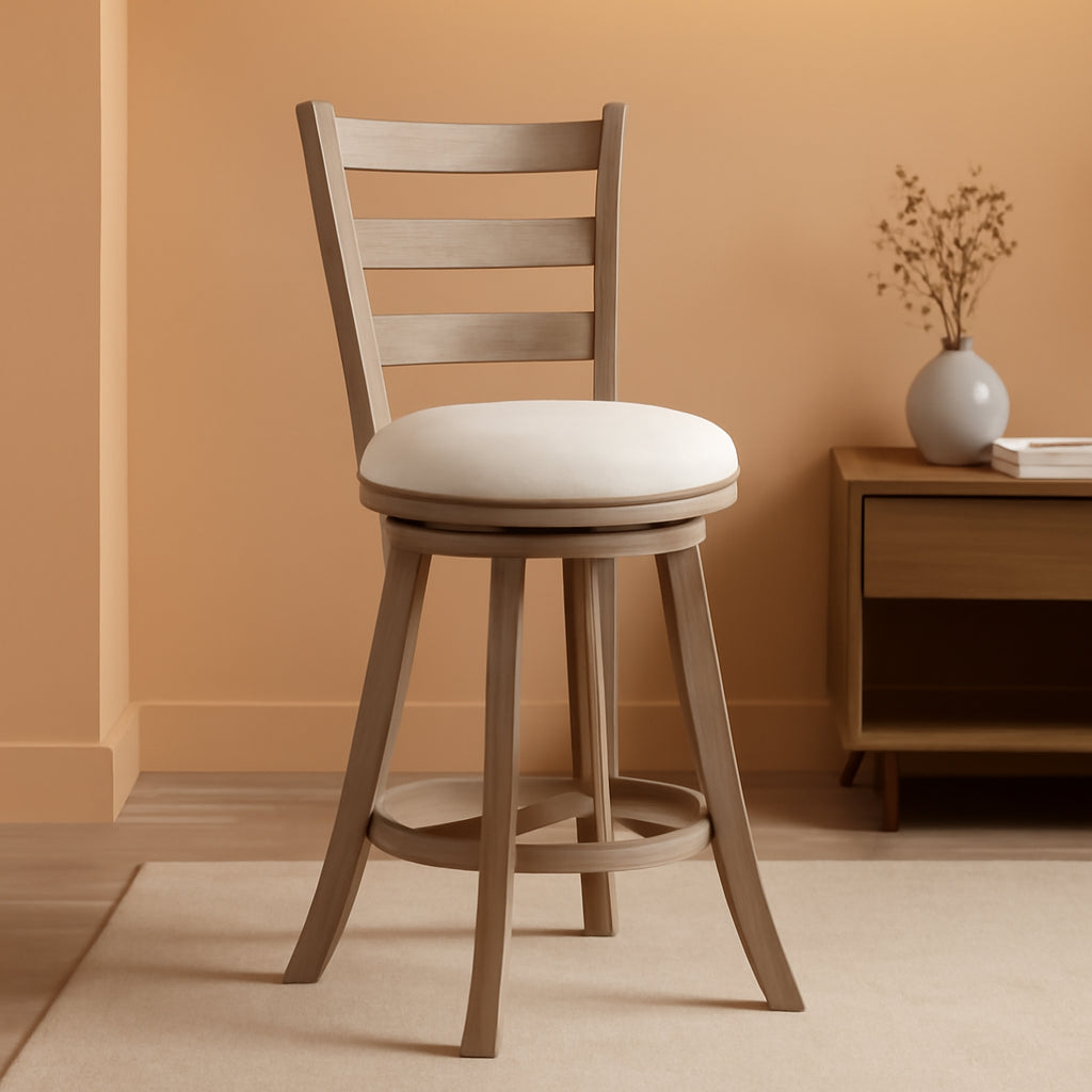 Laymon Modern Wood Bar Height Swivel Stool Gray Brown