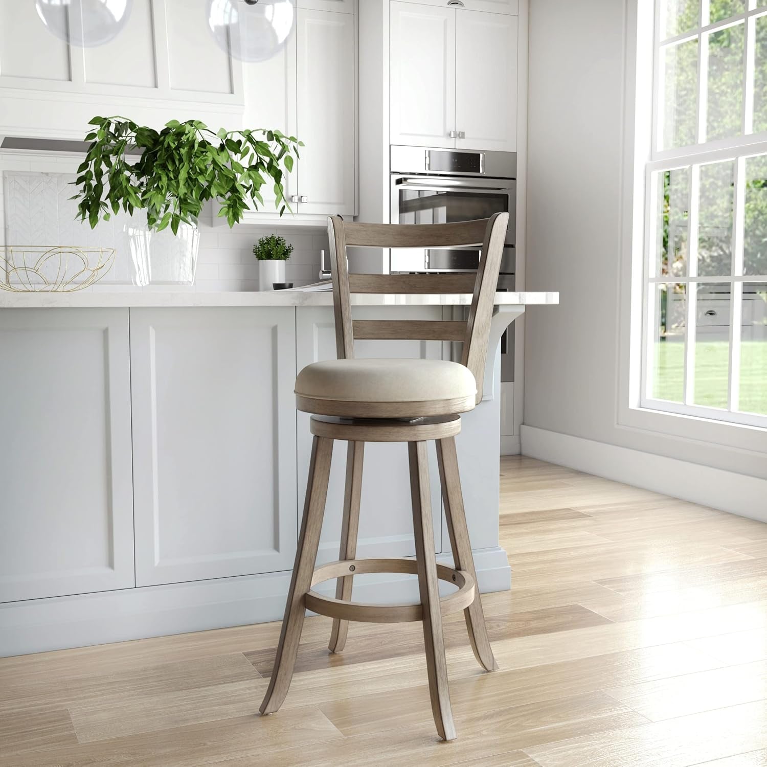 Laymon Modern Wood Bar Height Swivel Stool Gray Brown