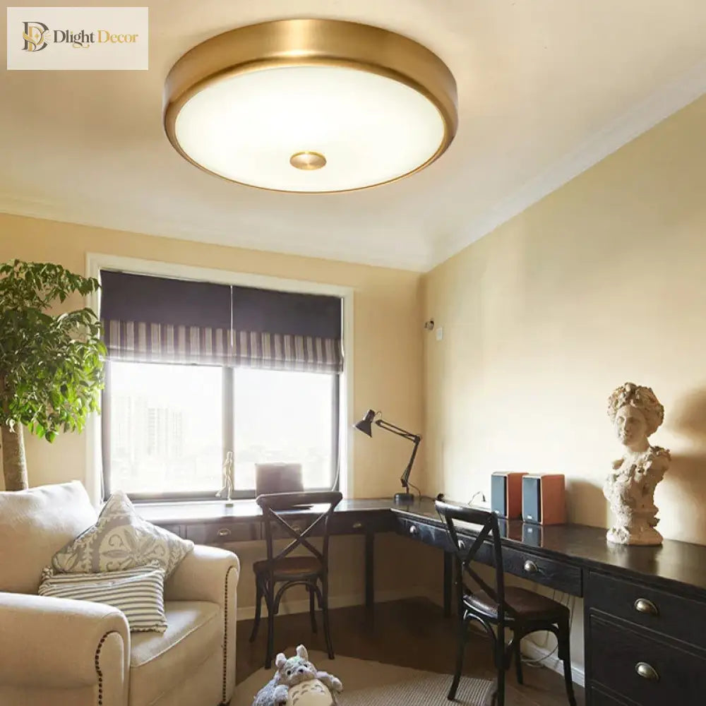LED Brass Glass Ceiling Light | Modern Bedroom Lighting