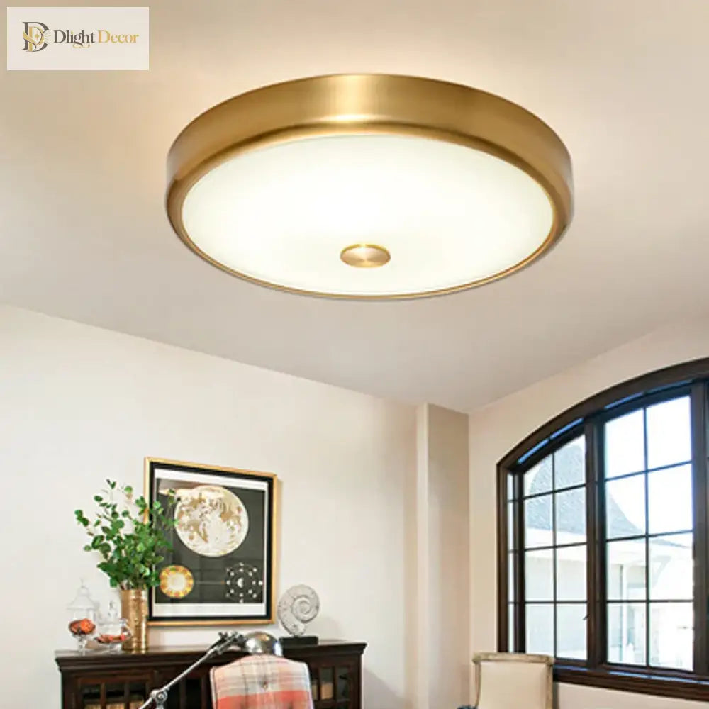 LED Brass Glass Ceiling Light | Modern Bedroom Lighting