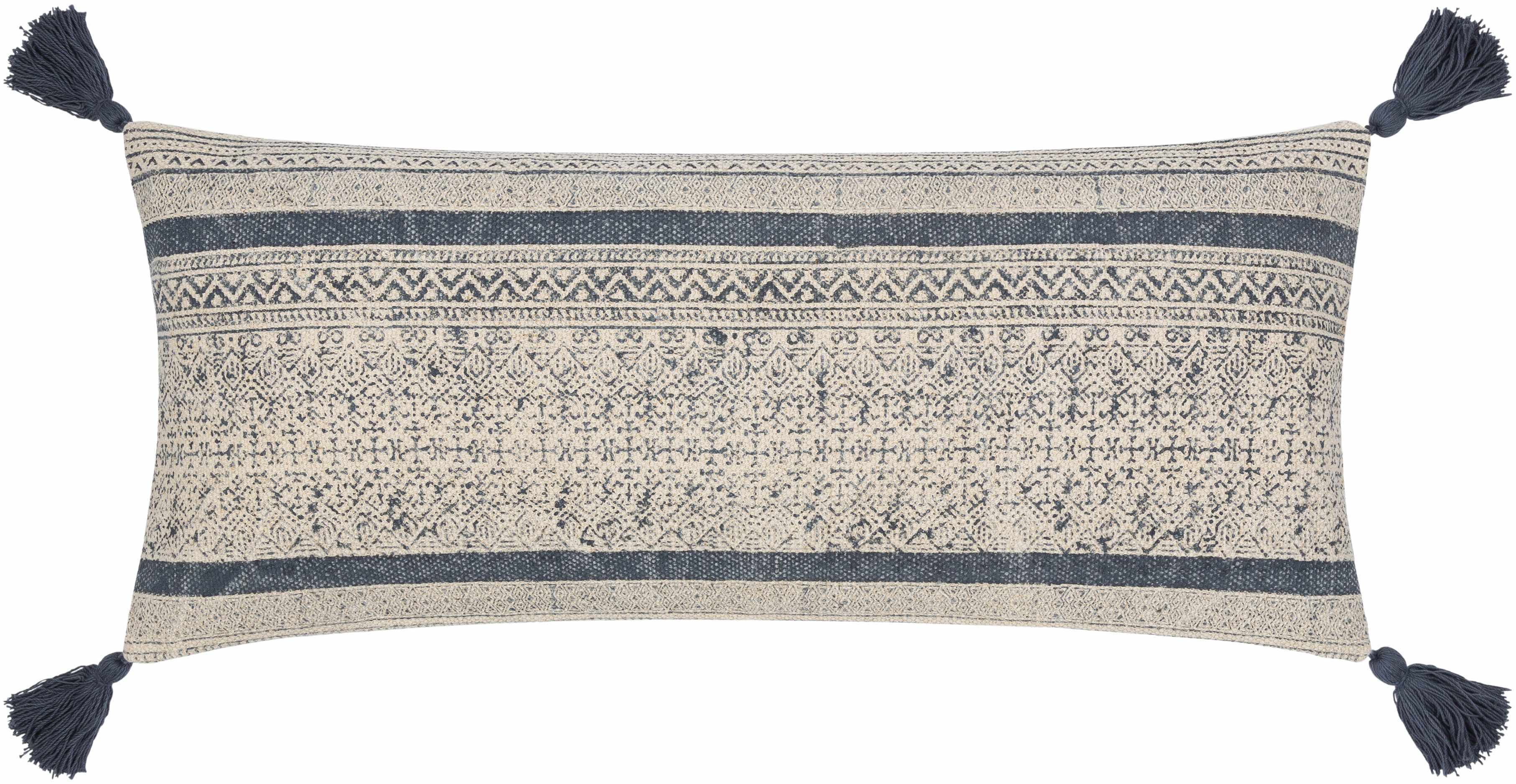 Linaon Navy Tassel Geometric Lumbar Pillow-1