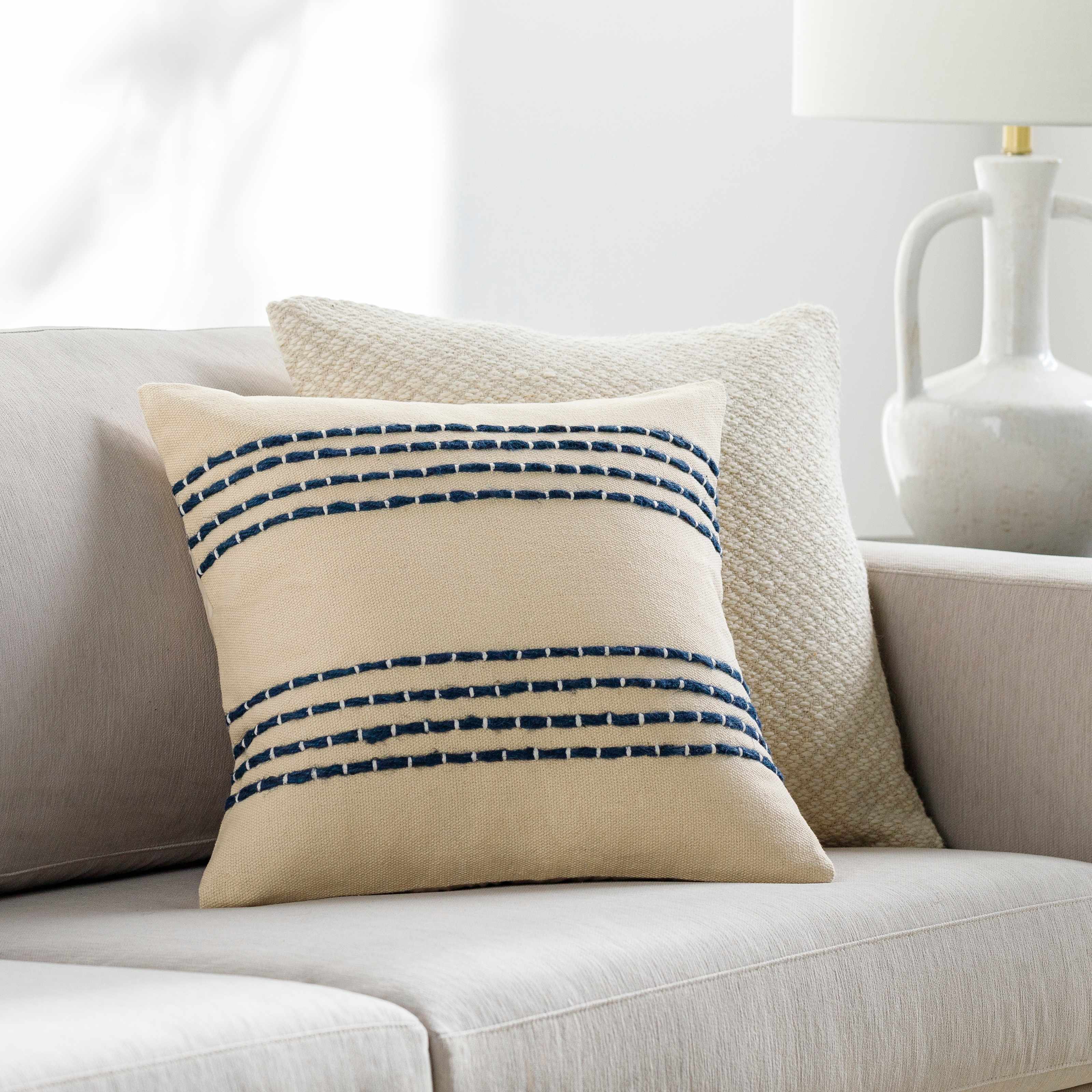 Listie Beige Navy Striped Accent Pillow-0