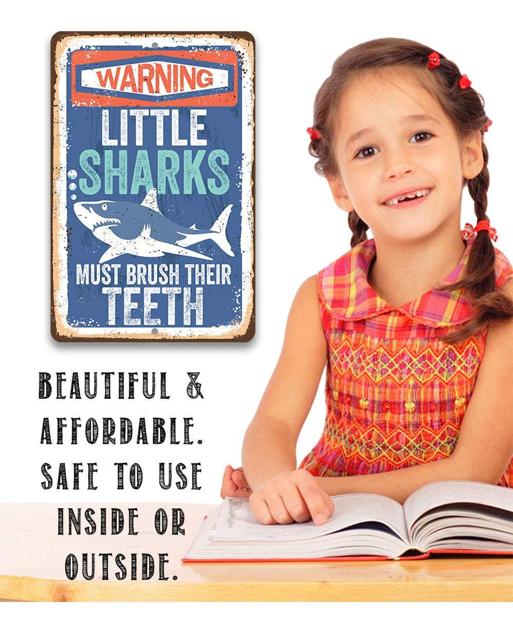 Little Sharks Brush Teeth - Metal Sign