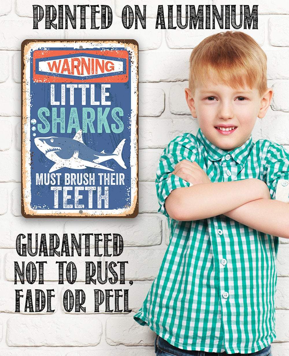 Little Sharks Brush Teeth - Metal Sign