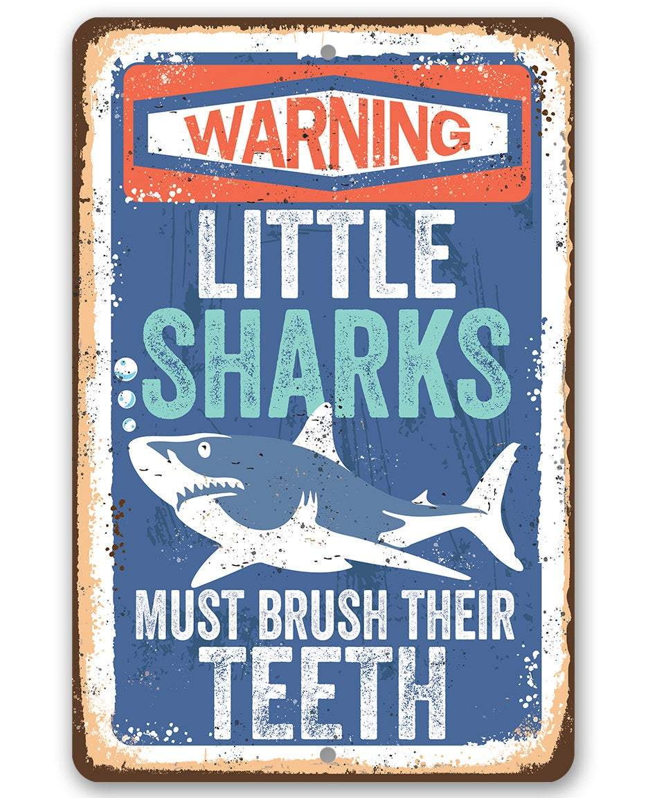 Little Sharks Brush Teeth - Metal Sign