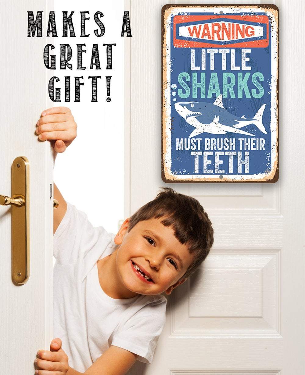 Little Sharks Brush Teeth - Metal Sign
