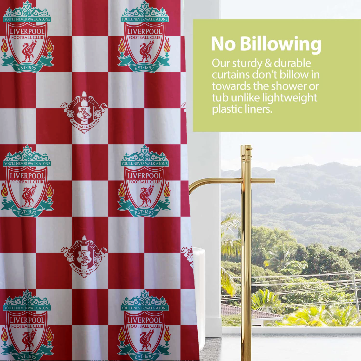 Liverpool Football Club Shower Curtain | Checkered Design | Bathroom Decor | YNWA-1