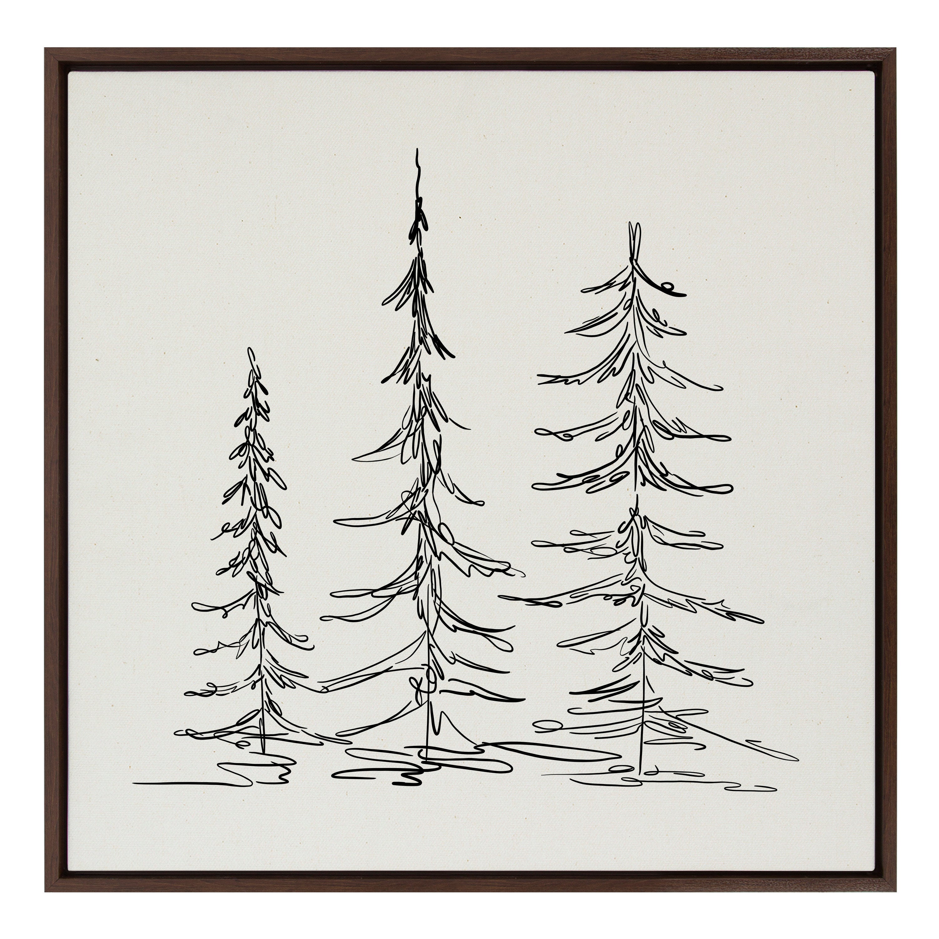 Sylvie Minimalist Evergreen Trees Sketch Framed Canvas by The Creative Bunch Studio