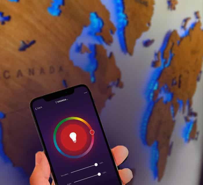 LED illuminated wooden world map classic - PRHOMZ