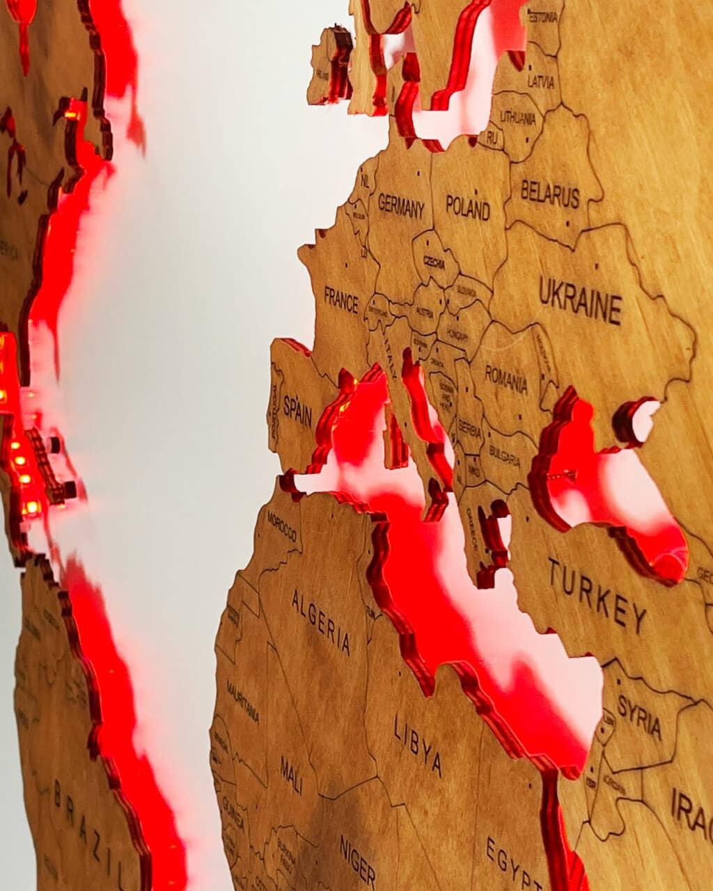 LED illuminated wooden world map classic - PRHOMZ