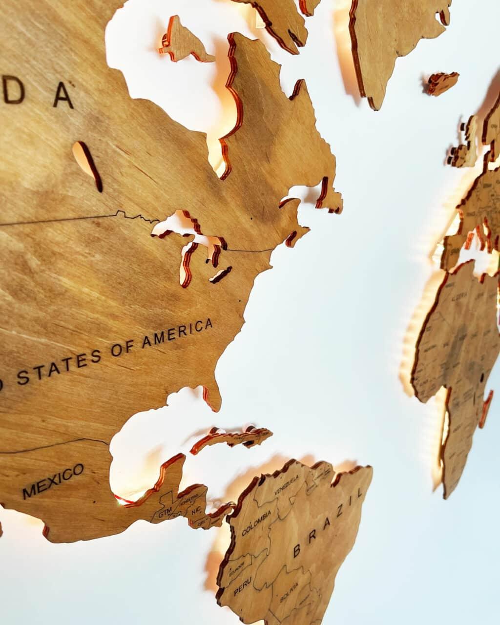 LED illuminated wooden world map classic - PRHOMZ