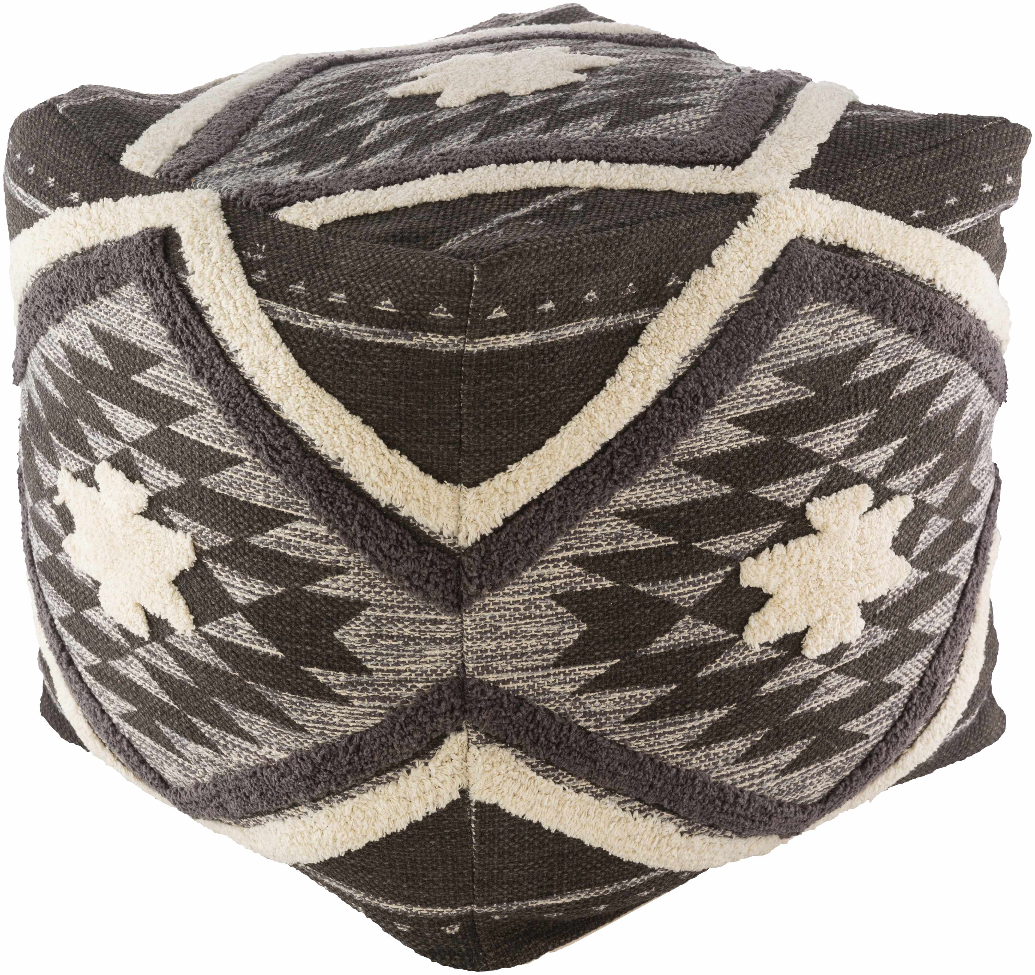 Almondbank Handwoven Beige Cotton Pouf-1