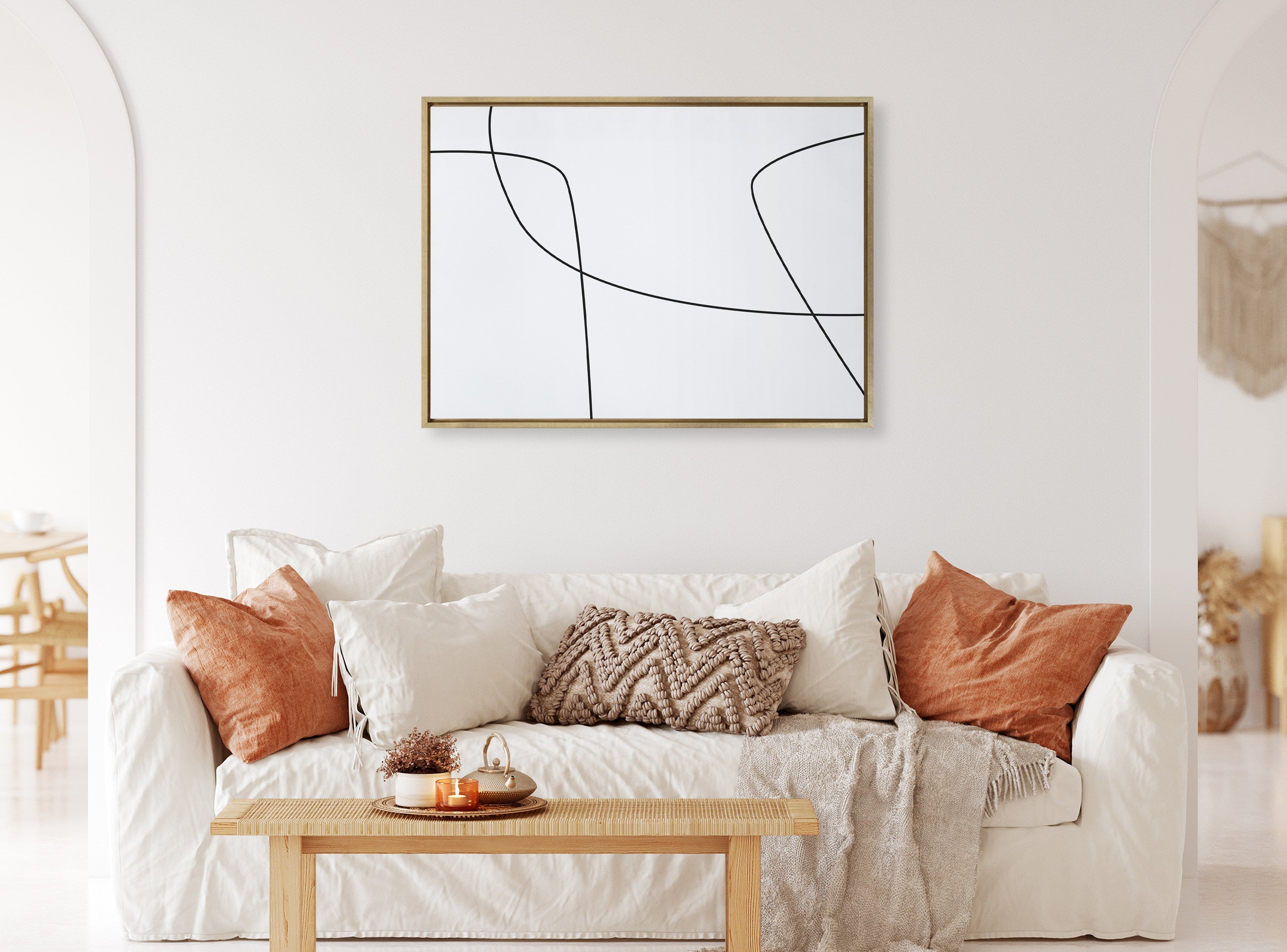 Sylvie Modern Line Abstract 3 BW Framed Canvas by The Creative Bunch Studio