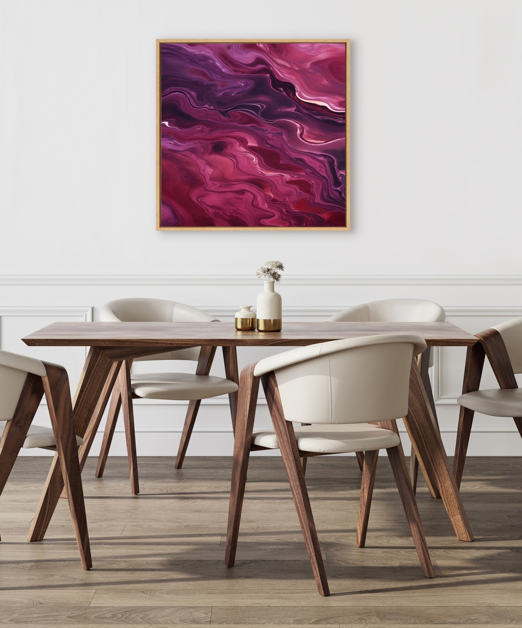 Sylvie Tonal Abstract Purple Plum Framed Canvas by The Creative Bunch Studio