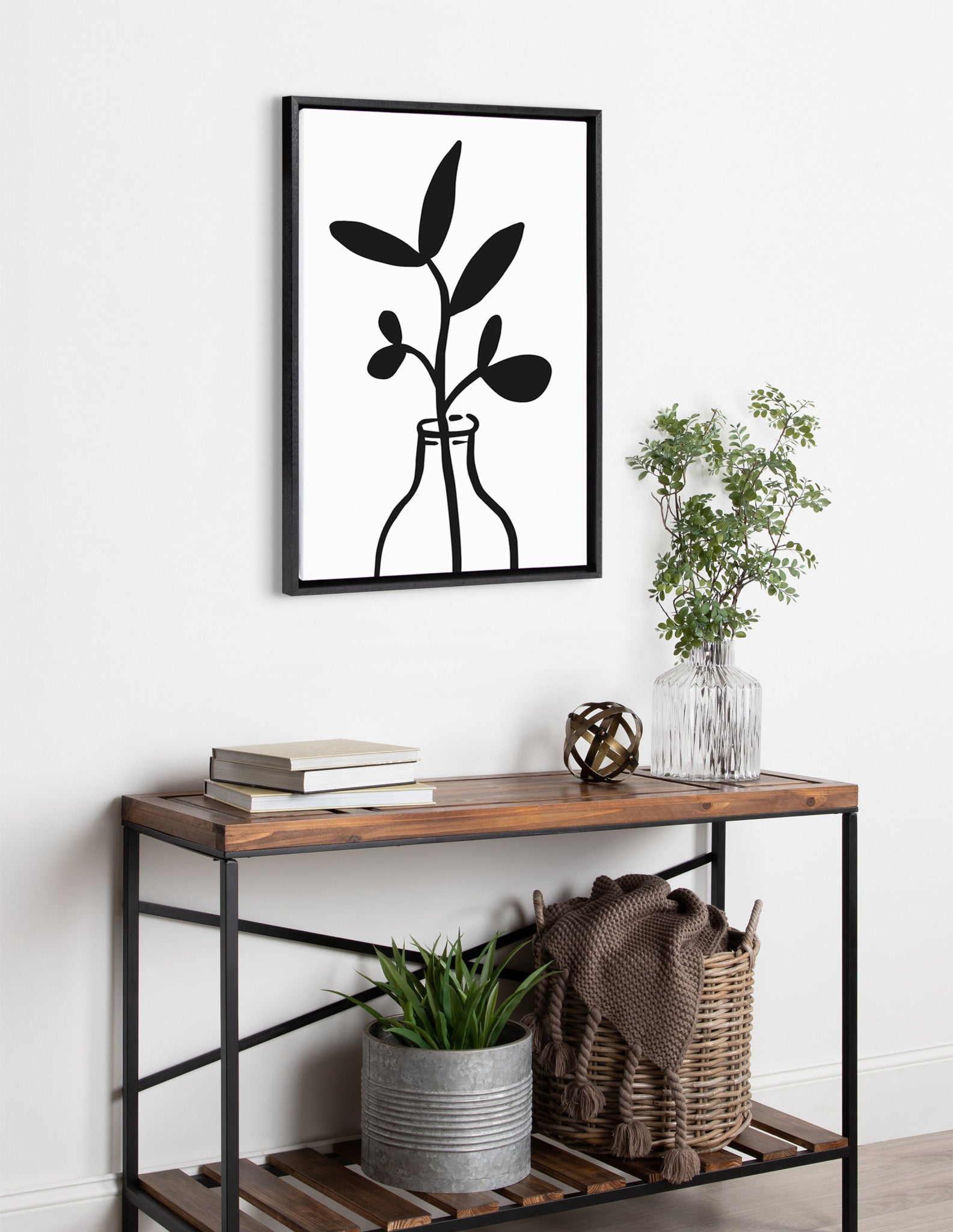 Sylvie Modern Botanical Vase 3 Framed Canvas by The Creative Bunch Studio