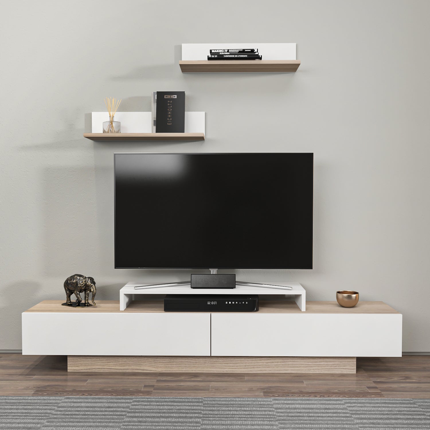 Lusi 71" Wide TV Stand for TVs up to 80" with 2 Wall Shelves
