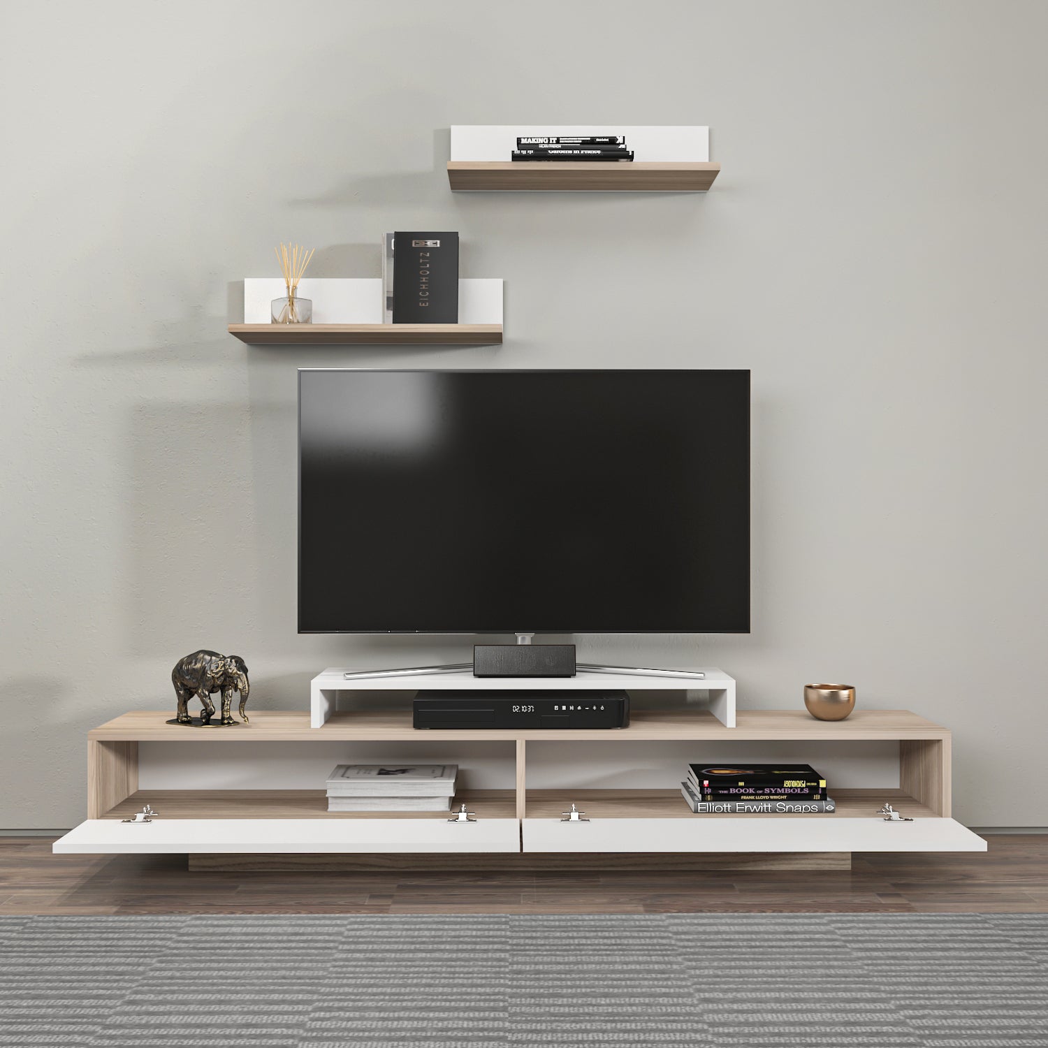 Lusi 71" Wide TV Stand for TVs up to 80" with 2 Wall Shelves