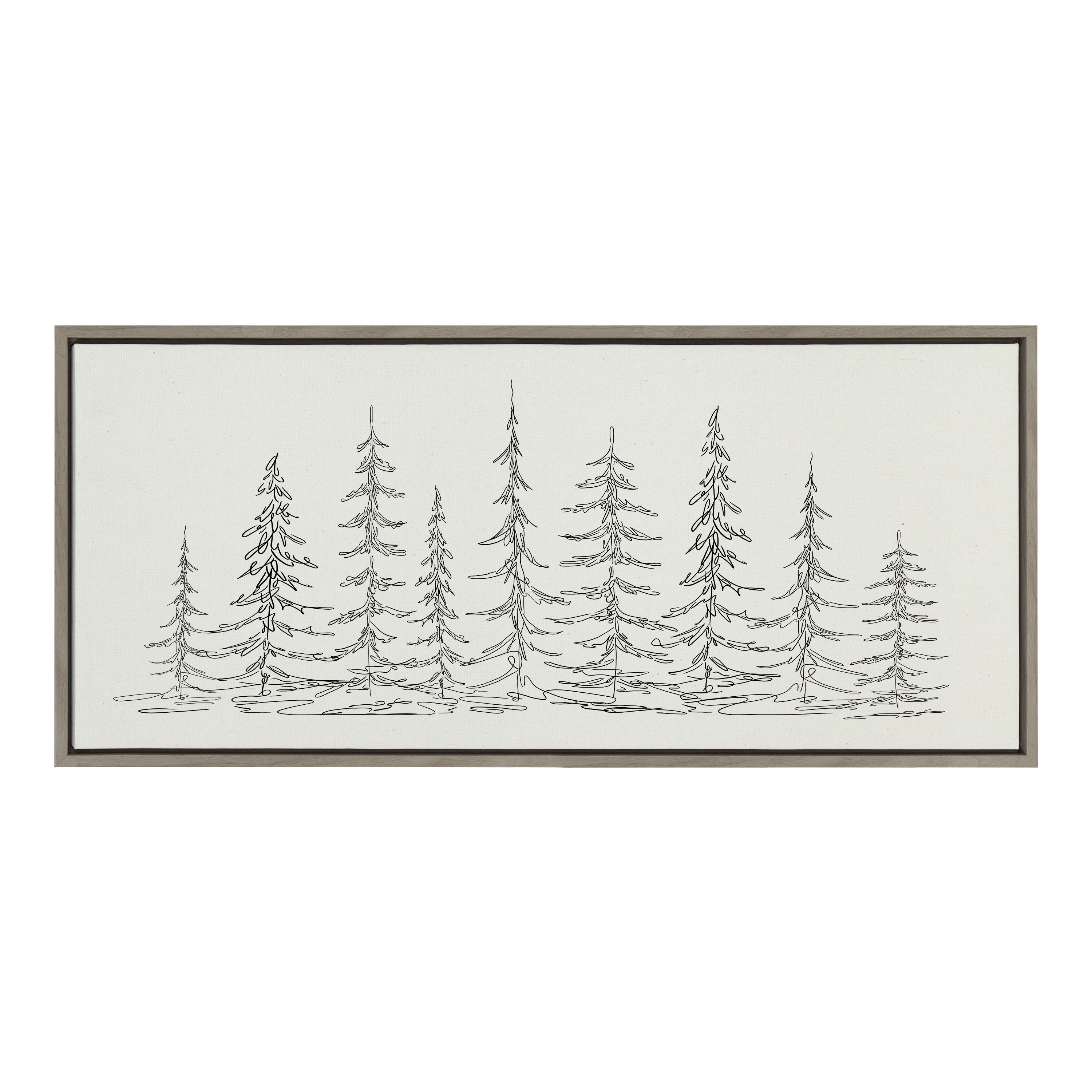 Sylvie Minimalist Evergreen Trees Sketch Framed Canvas by The Creative Bunch Studio
