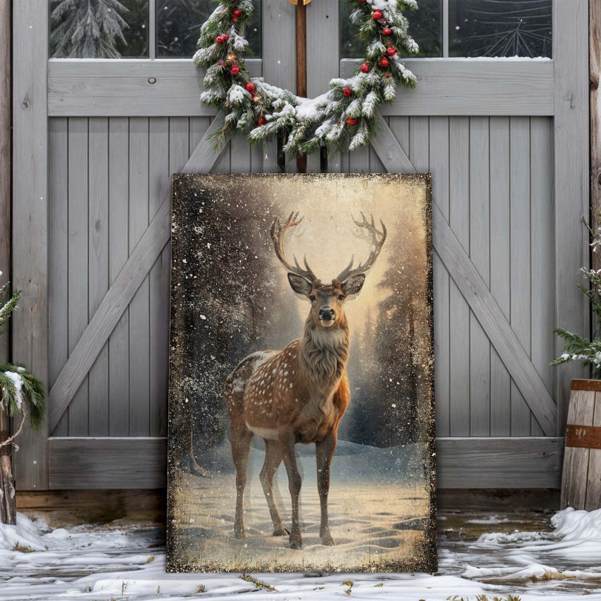 Vintage Winter Deer Christmas Wall Art IV