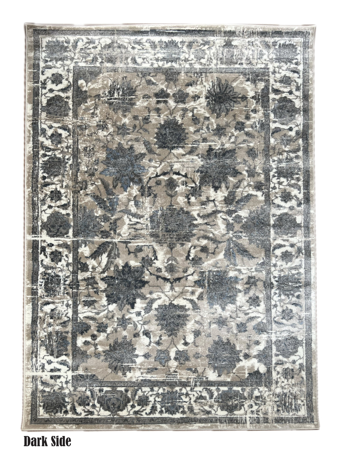 ROY's Home Navy Big Flower Area Rugs, Vintage Effect Lines