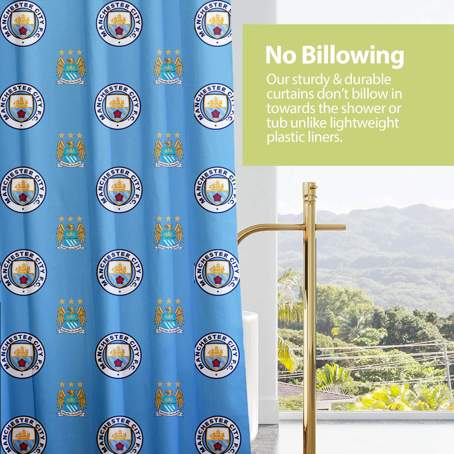 Manchester City FC Shower Curtain | Sky Blue | Bathroom Decor | Licensed-1