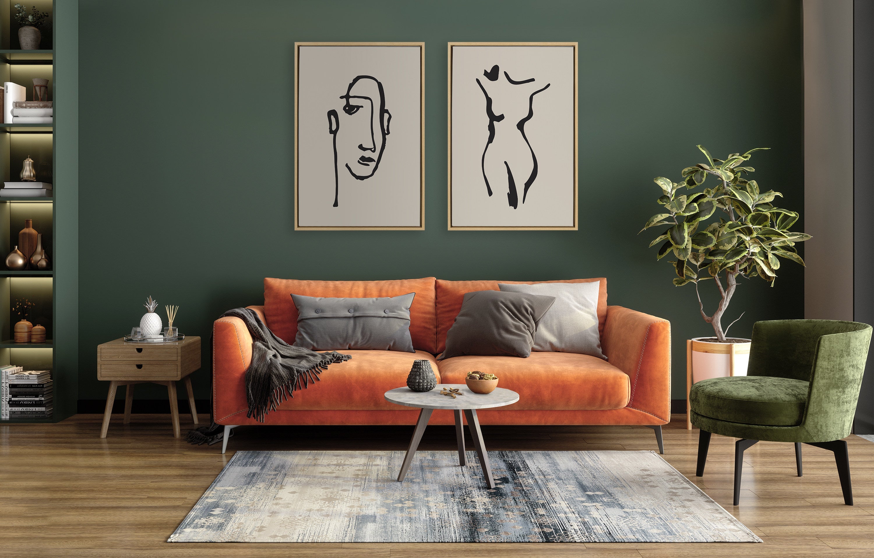 Sylvie Minimalist Neutral Line Art Drawing Face Framed Canvas by The Creative Bunch Studio
