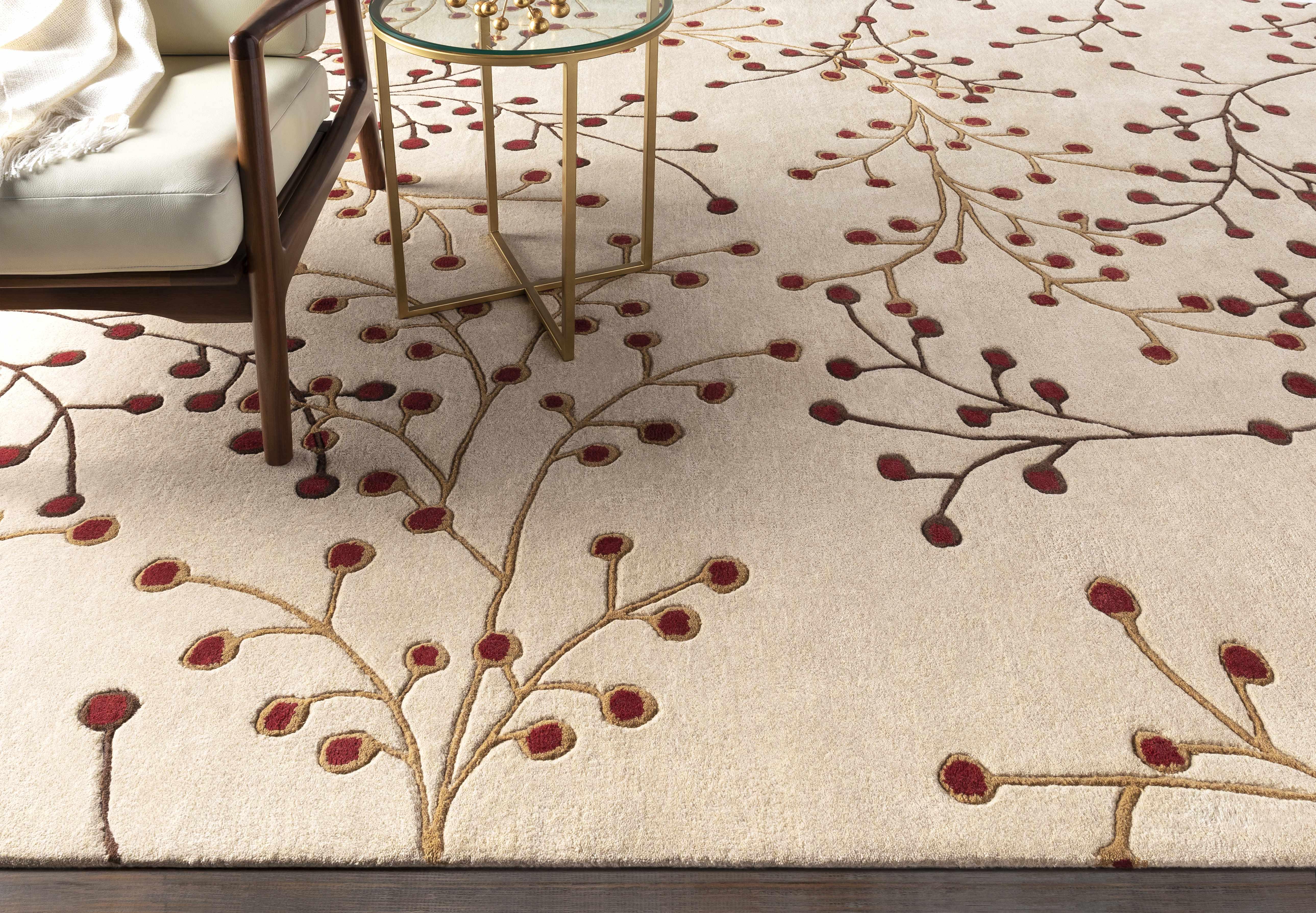 Elsu Beige&Burgandy Wool Rug - PRHOMZ