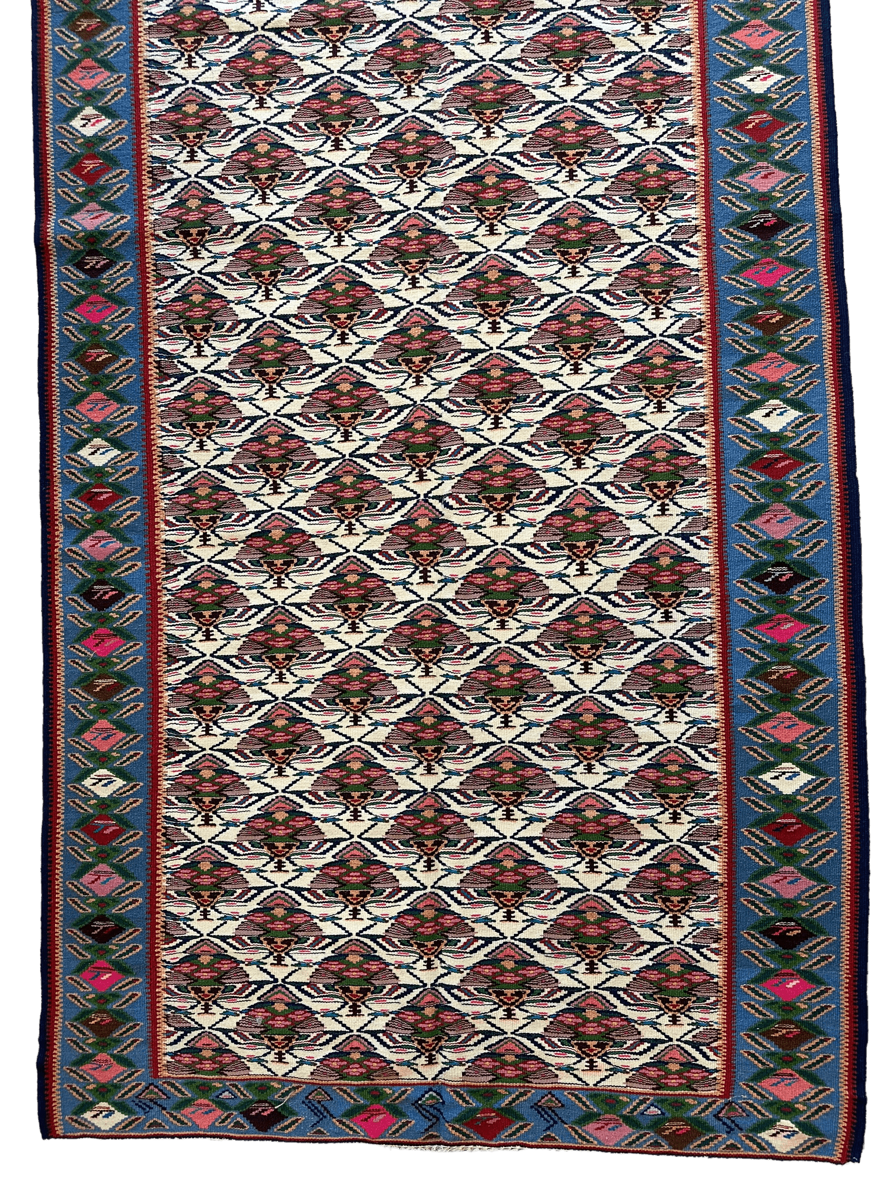 Masterpiece Vintage Persian Senneh Kilim Runner Rug 4’ x 9’