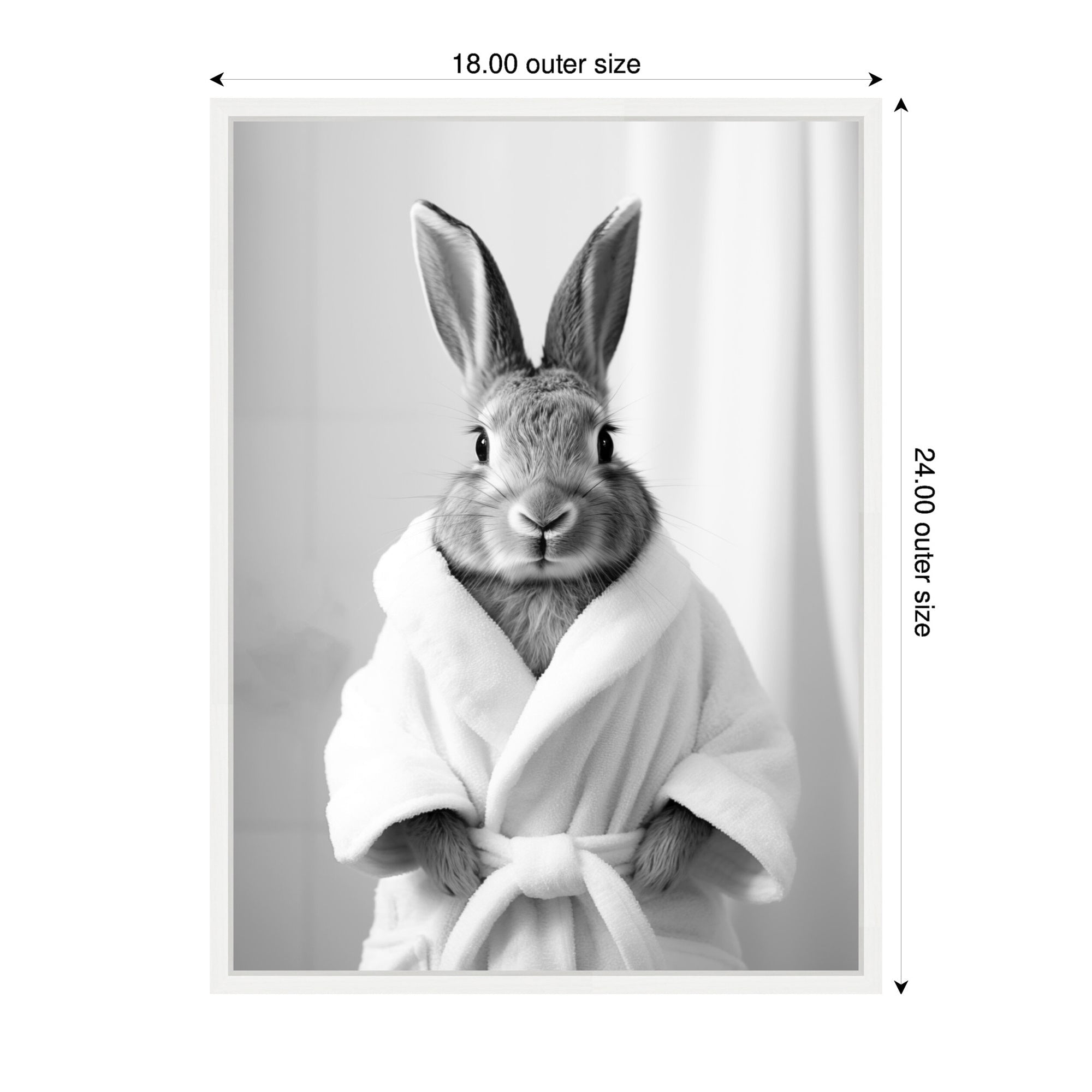 Sylvie Bunny Bathroom Art Towel Robe Black and White Framed Canvas by The Creative Bunch Studio