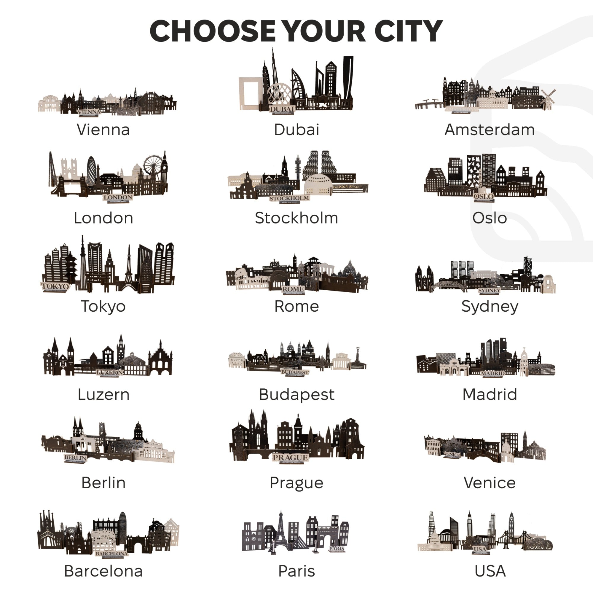 Wooden Travel Decor Memory City – USA Buildings