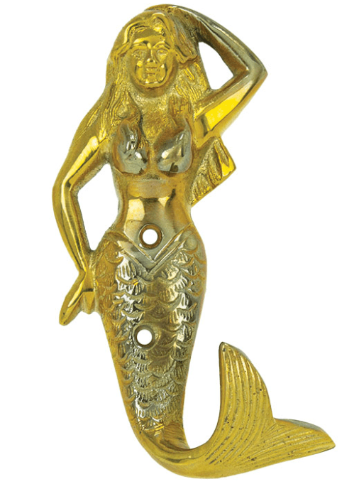 Mermaid Wall Hook – Brass Coastal Décor (5.5"H x 2.5"W)