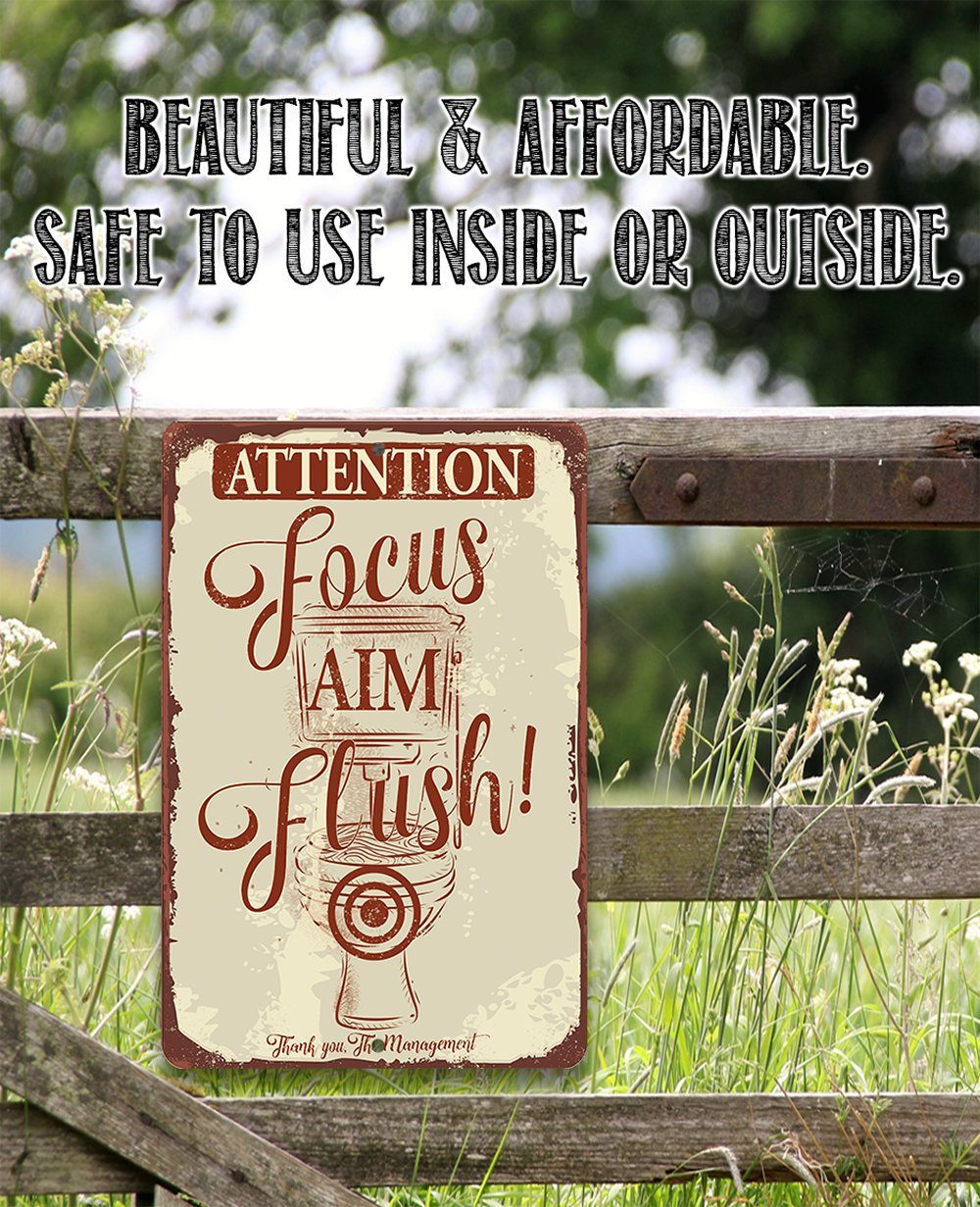 Attention Focus Aim Flush - Metal Sign