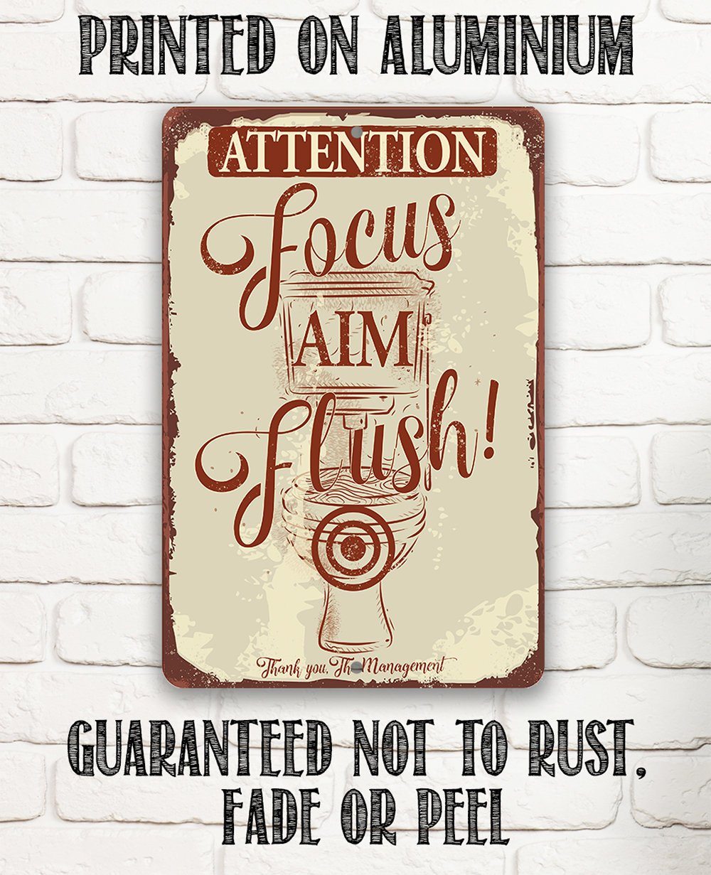 Attention Focus Aim Flush - Metal Sign