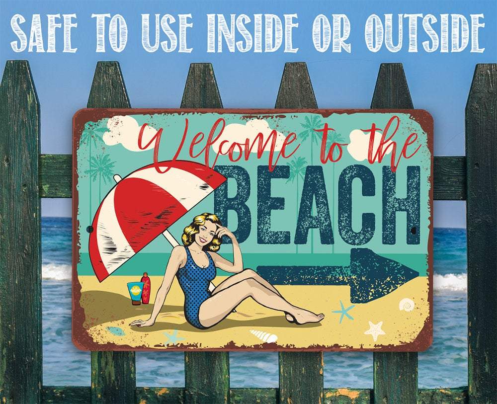 Beach Directional (Right) - Metal Sign