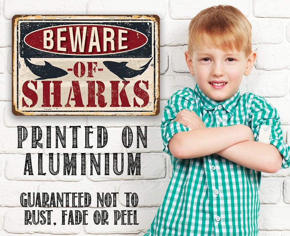 Beware of Sharks - Metal Sign