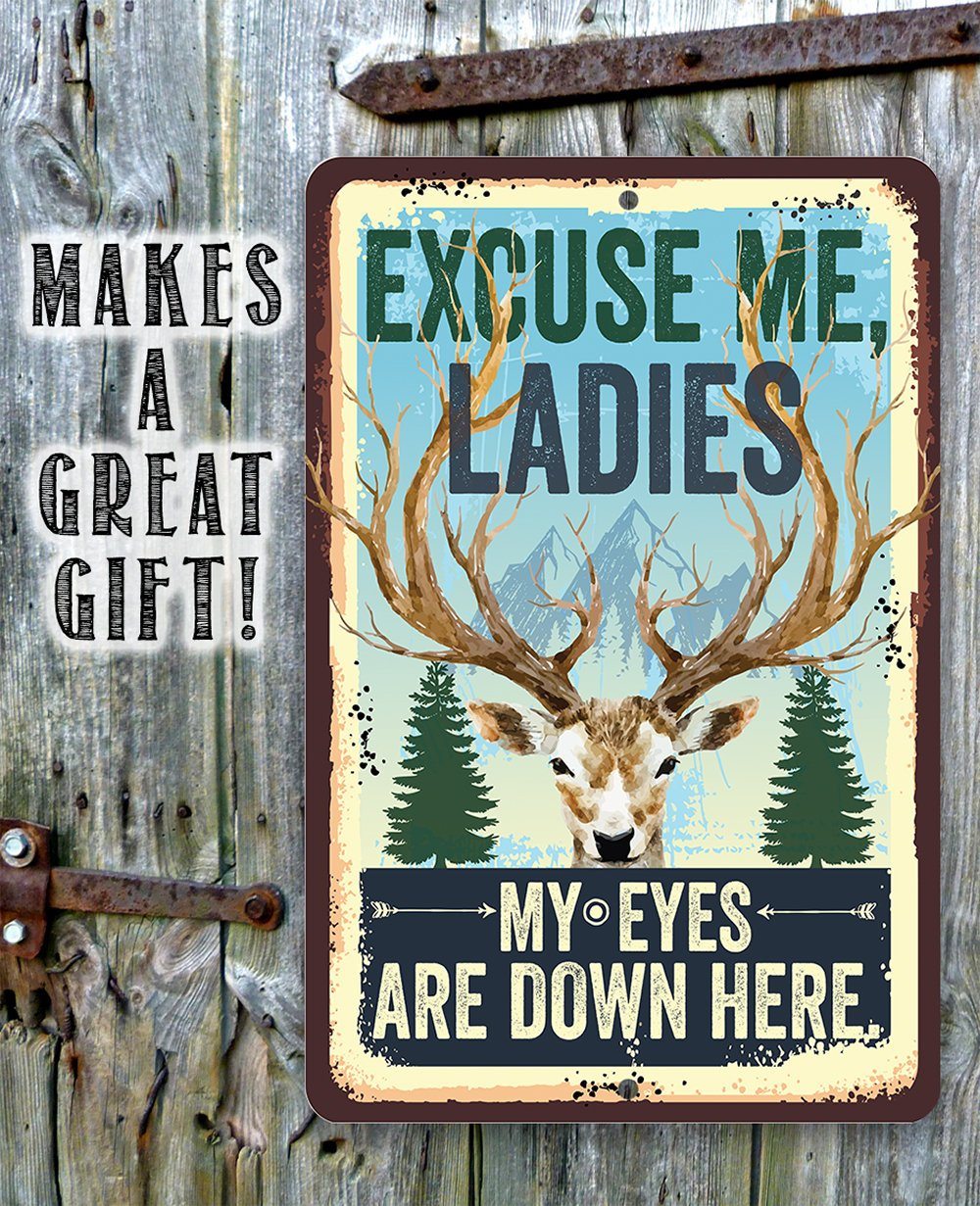 Excuse Me Ladies My Eyes Are Down Here - Metal Sign