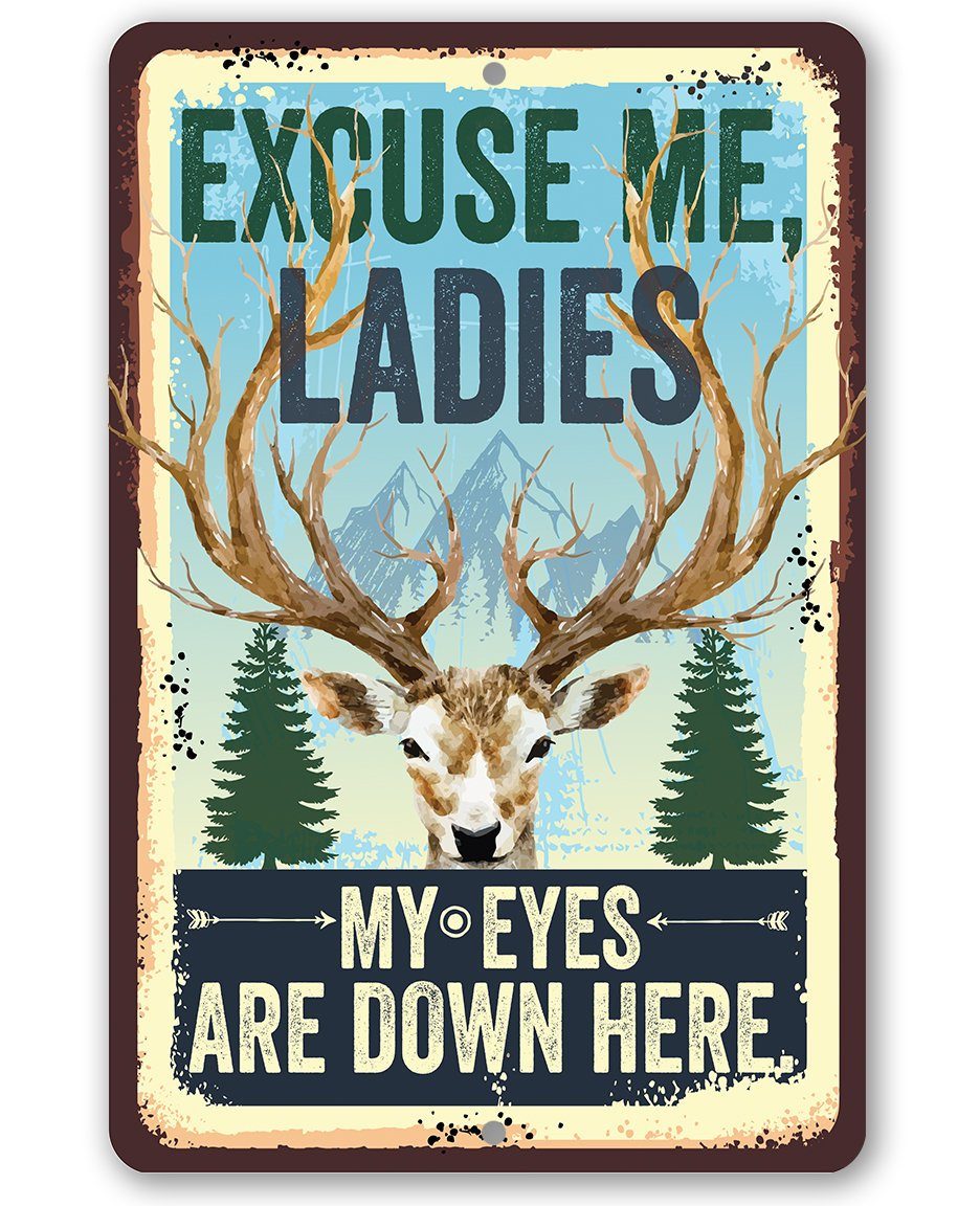 Excuse Me Ladies My Eyes Are Down Here - Metal Sign