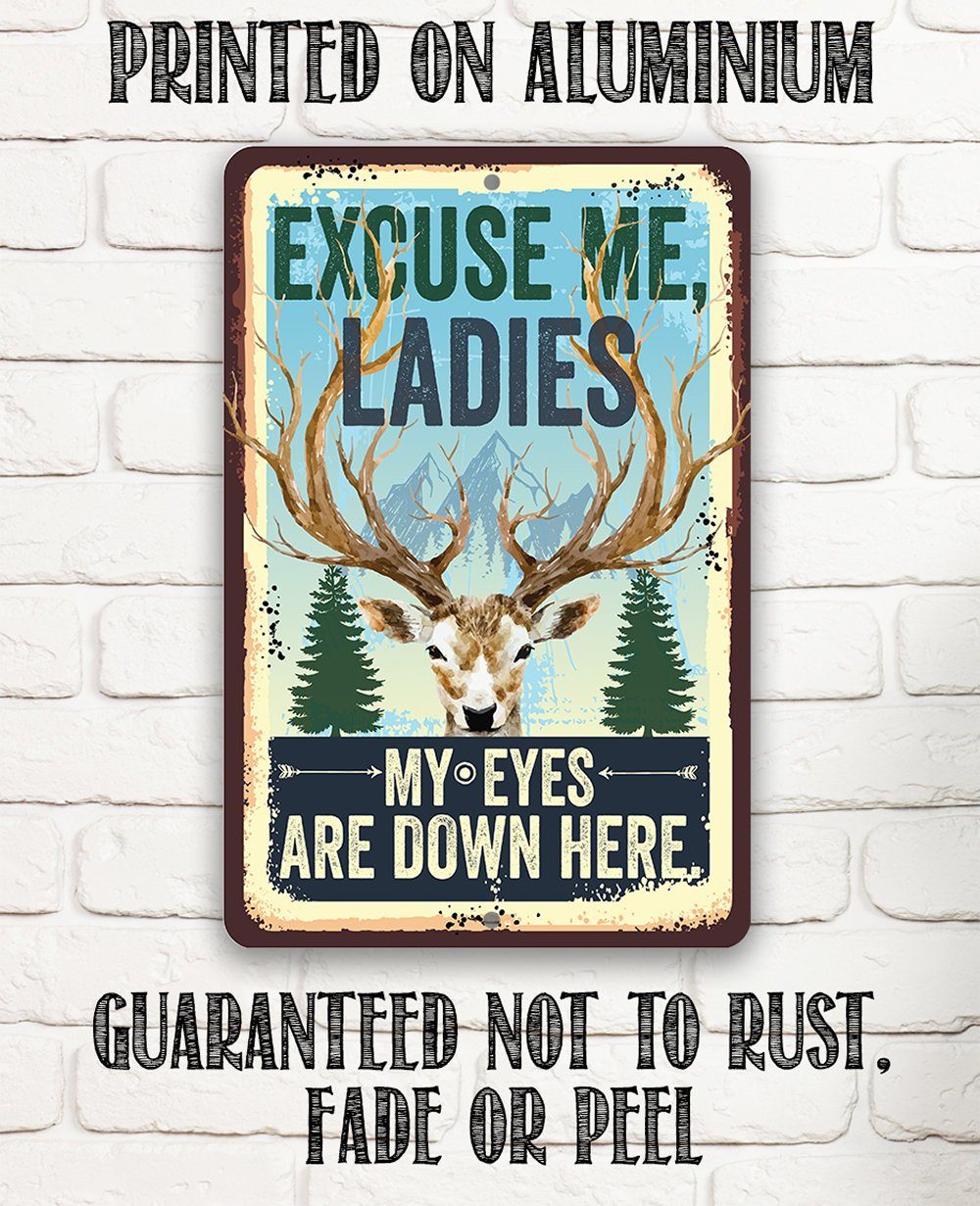 Excuse Me Ladies My Eyes Are Down Here - Metal Sign