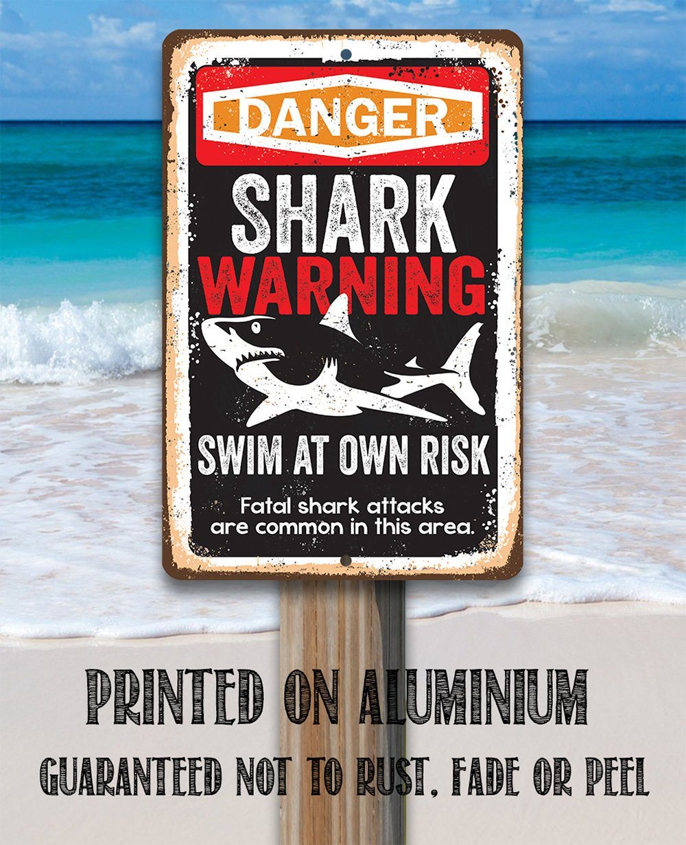 Shark Warning Swim At Own Risk - Metal Sign