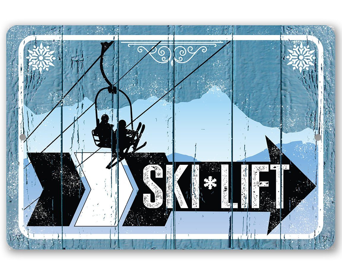 Ski Lift Directional (Right) - Metal Sign
