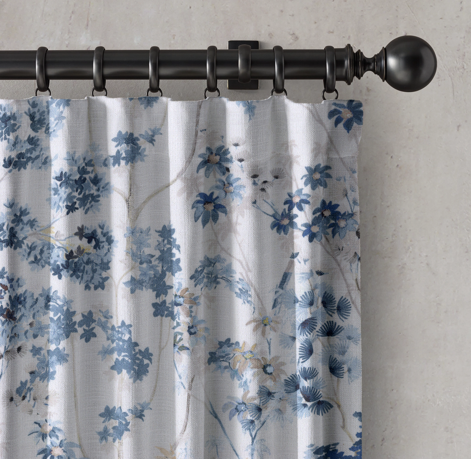 Luxury Pure Linen Floral Hand Painted Blackout Curtains - Farmhouse Style Drapes-0