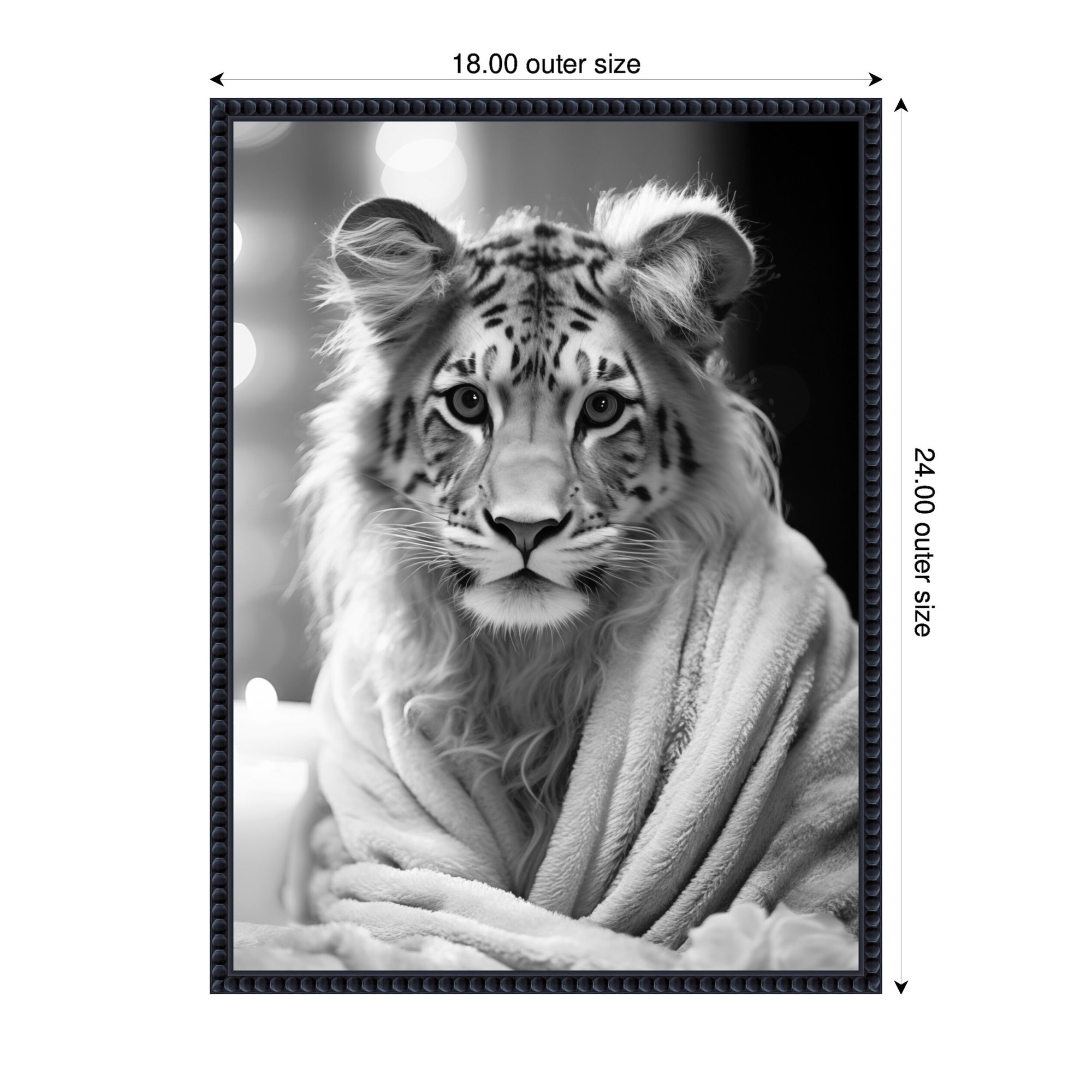 Sylvie Tiger Glam Bathroom Towel Robe Black and White Framed Canvas by The Creative Bunch Studio