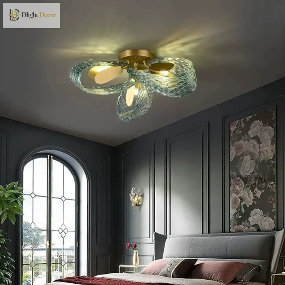 Modern Copper Glass Ceiling Light | Dining Room Lighting