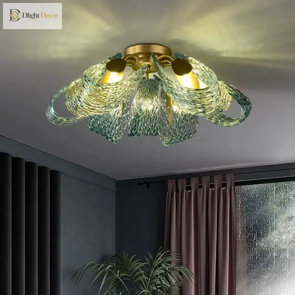Modern Copper Glass Ceiling Light | Dining Room Lighting