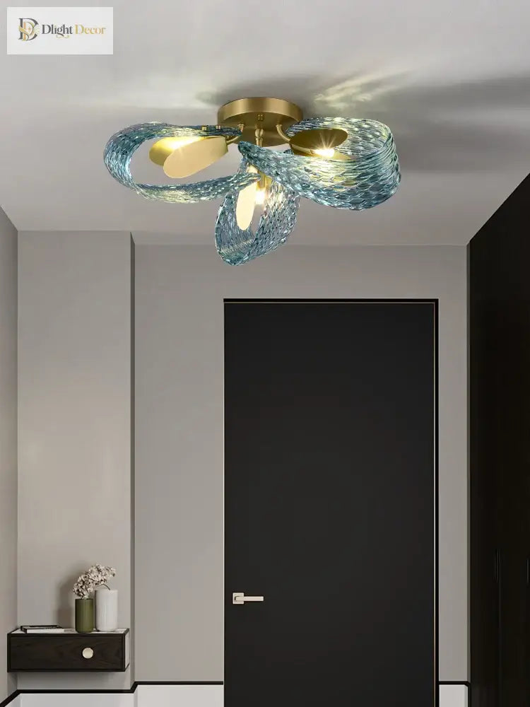 Modern Copper Glass Ceiling Light | Dining Room Lighting